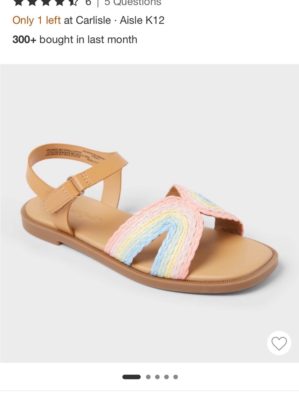 Cat & Jack Tan Sandals with Pastel Rainbow Braided Straps
